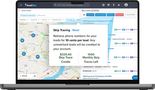 one of the best real estate marketing tools, Leadflow's skip tracing tool